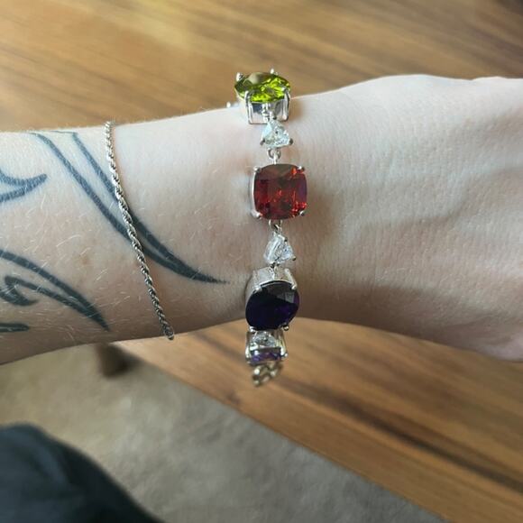 SOLD Estate Designer Colorful Silver Tone and Gemstone Costume Bracelet CHUNKY - Picture 8 of 9